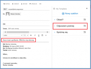 Plugin My Templates w programie Outlook Web App 2013