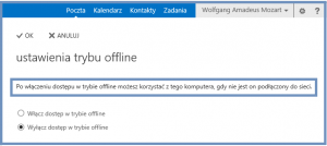 Ustawienia trybu offline programu Outlook Web App 2013