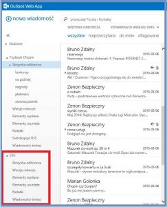 Widok skrzynki udostępnionej przez innego użytkownika - Outlook Web App 2013