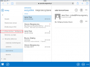 Widok Archiwum Online w OWA Exchange 2013 dla iPada