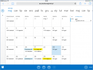 Widok kalendarza konta Exchange w OWA 2013 na iPadzie