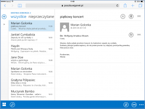 Widok domyślny OWA na iPadzie