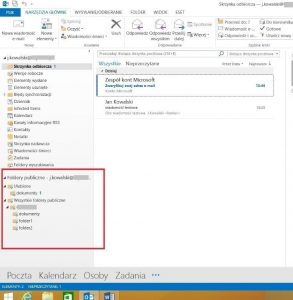 Widok folderów publicznych w programie Outlook 2013