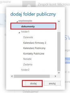 Widok folderów publicznych w programie Outlook Web App 2013