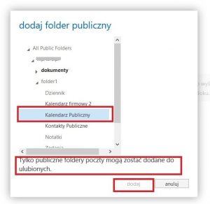 Folder publiczny typu kalendarz w programie Outlook Web App 2013