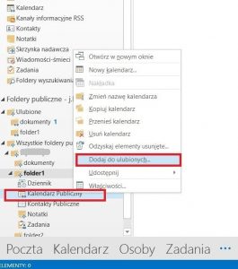 Dodawanie do ulubionych folderu publicznego typu kalendarz - Outlook 2013