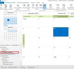 Folder publiczny typu kalendarz w programie Outlook 2013