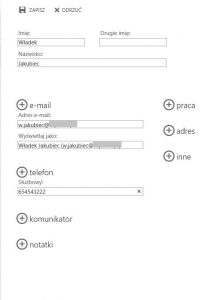 Tworzenie kontaktu w folderze publicznym typu Kontakty w programie Outlook Web App 2013