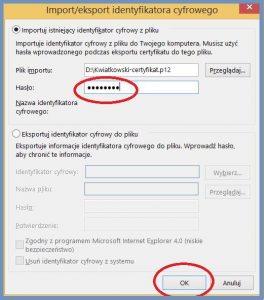 Szyfrowanie - Zatwierdzenie importu identyfikatora cyfrowego w programie Outlook 2013