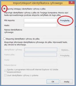 Szyfrowanie - Konfiguracja programu pocztowego_Import identyfikatora cyfrowego