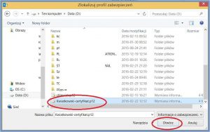 Szyfrowanie - Wskazanie kopii certyfikatu do importu