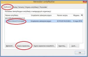 Szyfrowanie - Menedżer certyfikatów_Eksport certyfikatu