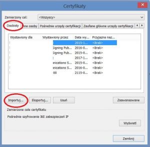 Szyfrowanie - Import certyfikatu