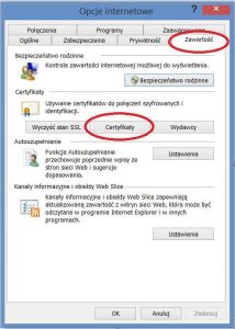 Szyfrowanie - Opcje internetowe IE - Zawartość - Certyfikaty
