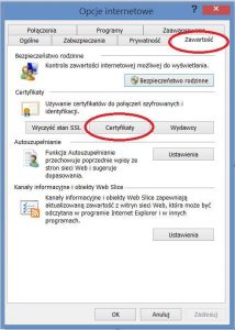 Szyfrowanie - Opcje internetowe IE - Zawartość - Certyfikaty