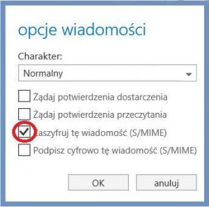 Szyfrowanie - Opcje wiadomości w OWA - Zaszyfruj tę wiadomość