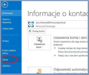 Outlook - Opcje